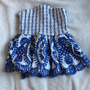 SHEIN Blue and White Embroidered A-Line Top